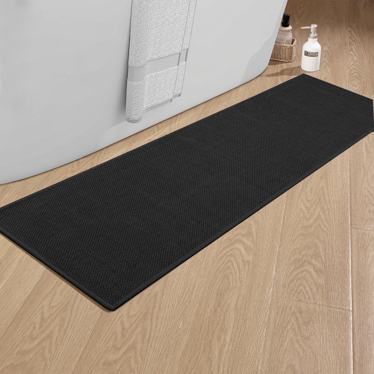 Unyqoos Zwarte antislip badmat met rubberen achterkant voor een veilige badkamer