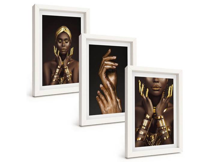 Tulup Bilder SET 3er Set - 20x30 cm Weißer Rahmen - Porträts afrikanischer Frauen, Kunststoff, Rechteckig, 20x30 cm, Fotografie, Bilder & Rahmen, Bilder