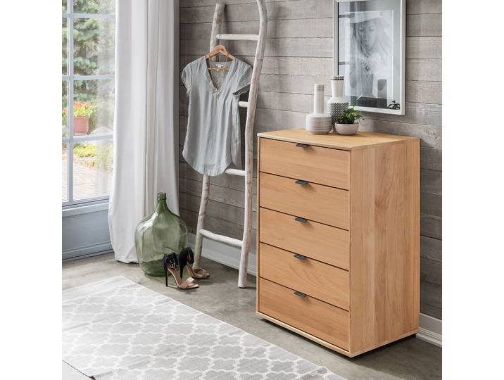Kommode mit 5 Schubladen 60cm Braun/Beige/Erle Erle