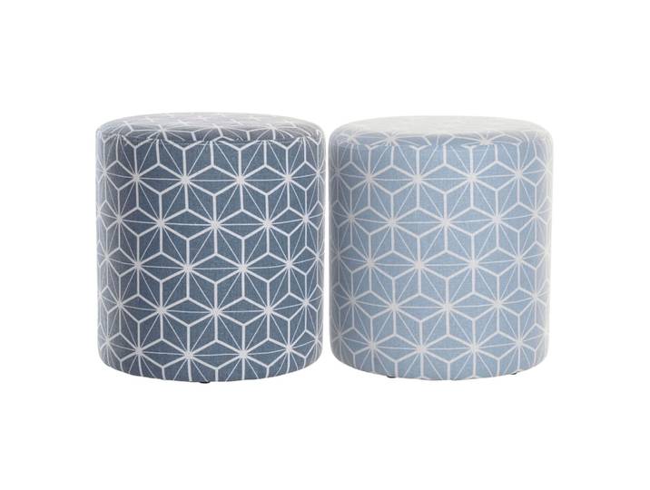 Lot 2 poufs en polyester géométrique bleu 31x31x33 cm