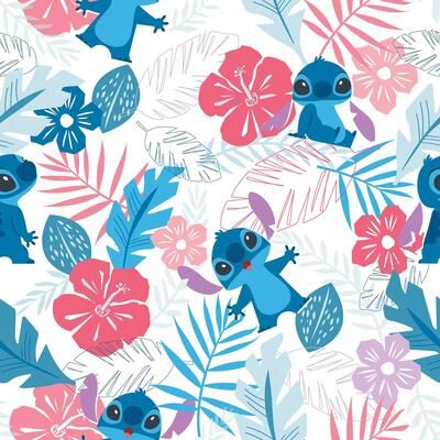 Roommates Disney Stitch Tropical Flowers Pink Peel and Stick Wallpaper - 216 x 20.50