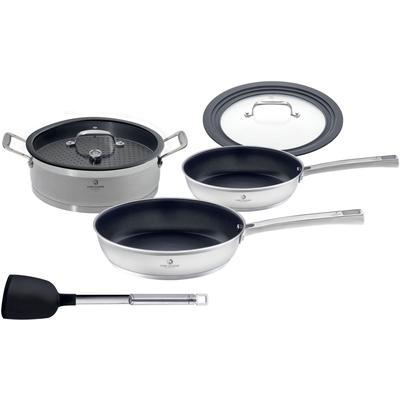 Pfannen-Set, silber, Ø:28cm, CHEF CUISINE INTERNATIONAL, Pfannen, Teflon™ Antihaft, induktionsgeeignet, spülmaschinengeeignet, rostfrei