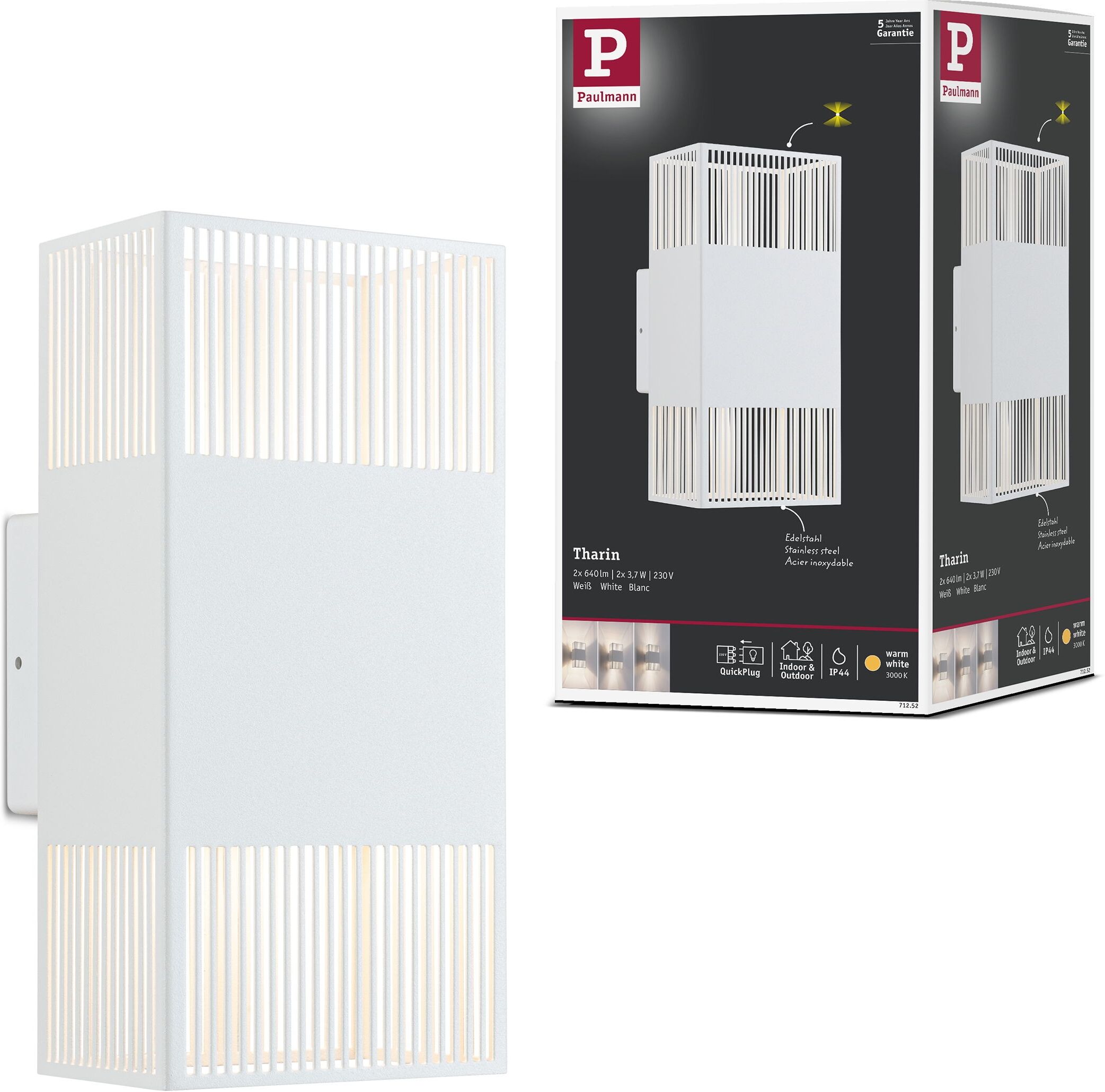 PAULMANN LED Wandleuchte "Tharin", weiß, 2, H: 25cm, 1 Stk., Leuchten, spritzwassergeschützt, LED Wandleuchte