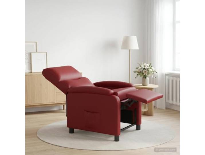 Liegesessel Weinrot Kunstleder Neigbar 115°-160°,Rahmen aus Metall und Holzwerkstoff,leicht zu reinigen,minimalistisches Design