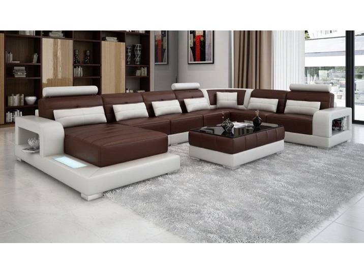 Xlmoebel Wohnlandschaft Big Sofa mit USB-Anschluss und stimmungsvollem Licht, Hergestellt in Europa
