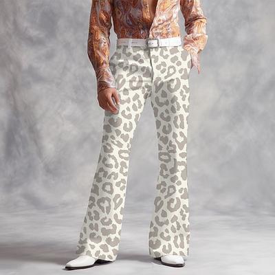 Herren Leopard-Druck Disco-Hosen 60er 70er Schlaghosen Mittlere Taille Vintage-Retro Outdoor Urlaub Party Seitentaschen Schlaghose Frühling Herbst 3D-Druck Cachi scuro Hellkaki Kaki
