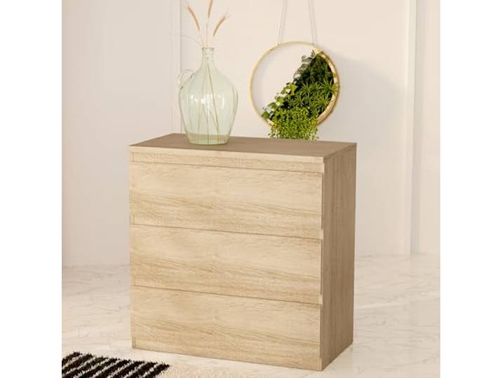Forte EDMORE Kommode 70 80, Moderne Kommode mit 3 Schubladen, Holzwerkstoff, Sonoma Eiche Holzdekor, 77,2 cm breit x 79,8 cm hoch x 42,2 cm tief