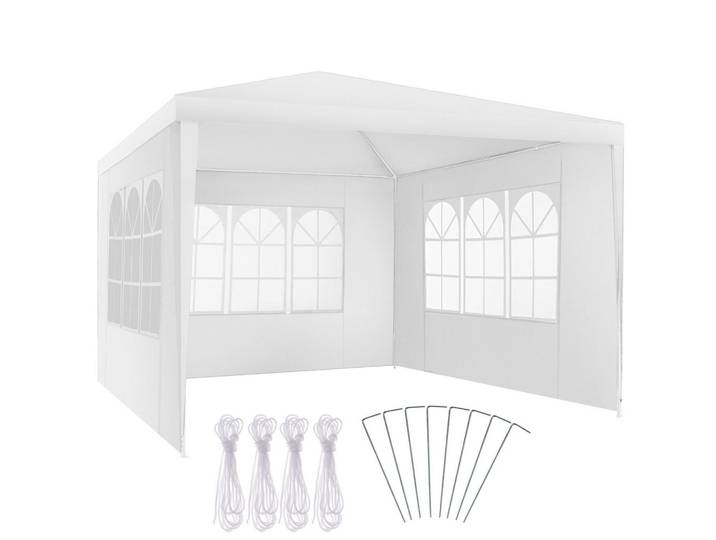 tectake Pavillon Barinas, wasserdicht, weiß, Weiß, Kunststoff, Quadratisch, 300x250x300 cm, Sonnenschutz, Pavillons