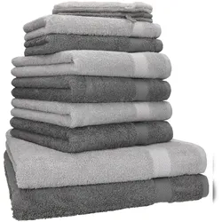 Betz 10-tlg. Handtuch-Set PREMIUM 100%Baumwolle 2 Duschtücher 4 Handtücher 2 Gästetücher 2 Waschhandschuhe Farbe Anthrazit Grau & Silber Grau
