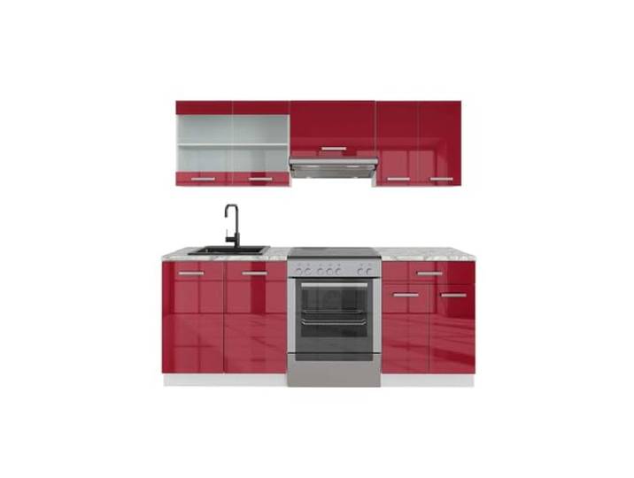 Vicco Küchenzeile R-Line, Rot Hochglanz/Weiß, 200 cm
