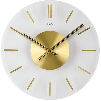 Wanduhr AMS "W9319", gold (transparent, goldfarben), Wanduhren, B/H/L: 4cm, Wanduhr, Quarzuhr,Glas,Wohnzimmer,Esszimmer,Küche,Arbeitszimmer,Büro, Flur