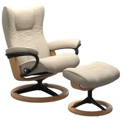 Stressless Sessel mit Hocker Wing Signature Leder Beige Batick Cream M (Medium)