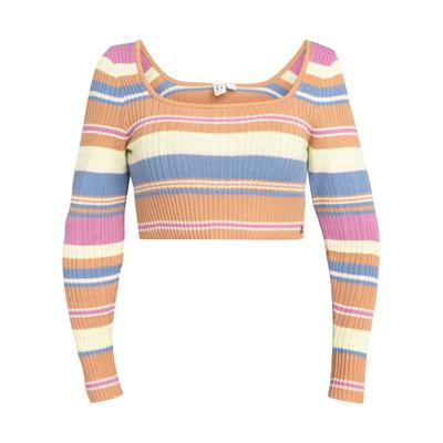 Fleecepullover ROXY "Sunshine Day", Damen, Gr. XL, braun (camel swithbackstripe sweaters), Obermaterial: 100% Baumwolle., Pullover Fleecepullover