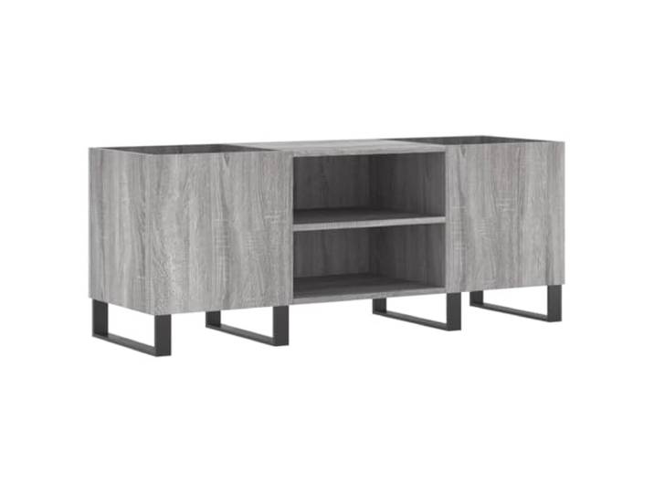 GHVBNMF Plattenschrank Grau Sonoma 121x38x48 cm Vinyl Kommode Viel Stauraum für LP Alben im Wohnzimmer, belastbare Ablage für den Plattenspieler und Eisenbeine für stabilen Stand.