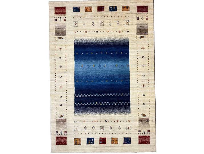 Cazaris Orientteppich Mother Earth Blue, Blau, Naturfarben, Dunkelblau, rechteckig, 80x200 cm, Teppiche und Böden, Teppiche, Orientteppiche