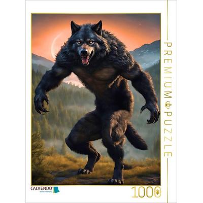 CALVENDO Puzzle Ein Werwolf heult zum roten Mond | 1000 Teile Lege-Größe 64x48cm Foto-Puzzle für glückliche Stunden
