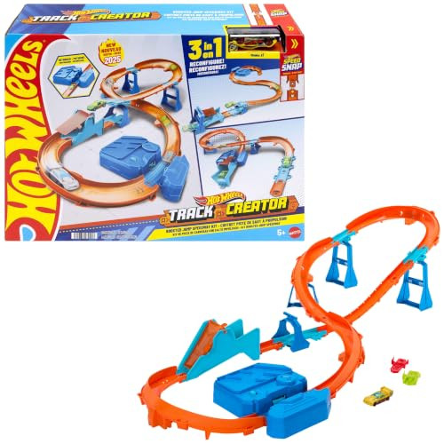 Hot Wheels Track Creator Boosted Jump Speedway Set met speelgoedauto en motor aangedreven versneller