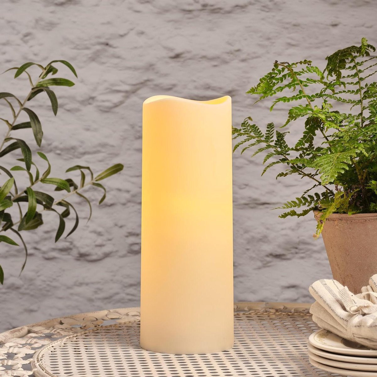 Waterdichte LED Kaars voor buitenverlichting, Ivory, Hoogte: 30 cm