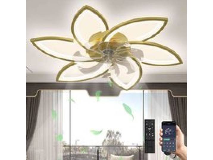 Ventiteur De Pfond LED Avec Écirage 66W À Intensité Variable Ventiteur De Pfond Réversible 6 Köpfe(78x15cm) Gold GOLD PLAFONNIER