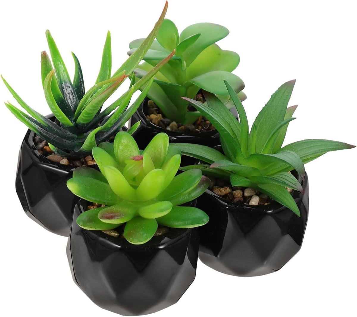 Kunstplant Bonsai Set met Realistische Succulenten in Zwarte Potten - Huisdecoratie