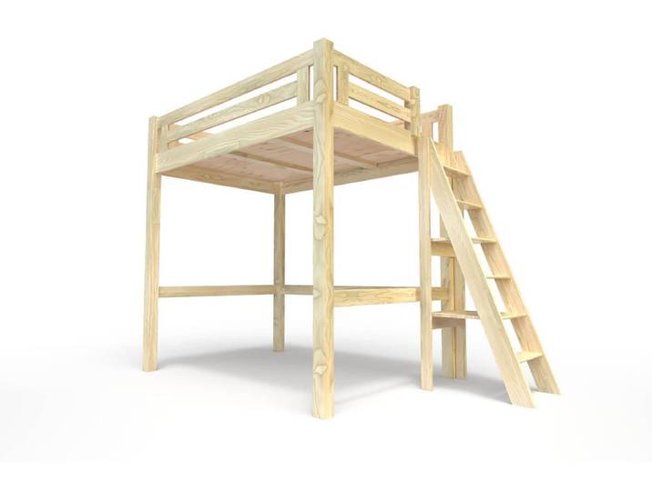 Lit Mezzanine adulte 140x200 bois + échelle hauteur réglable Alpage 140x200 Vernis Naturel