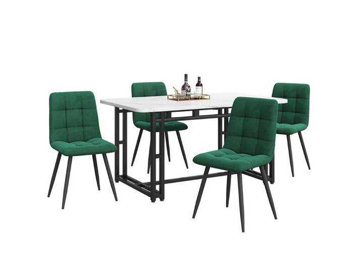 140x80cm Table de salle à manger noire avec 4 chaises Set Set de table de cuisine moderne chaises de salle à manger en velours
