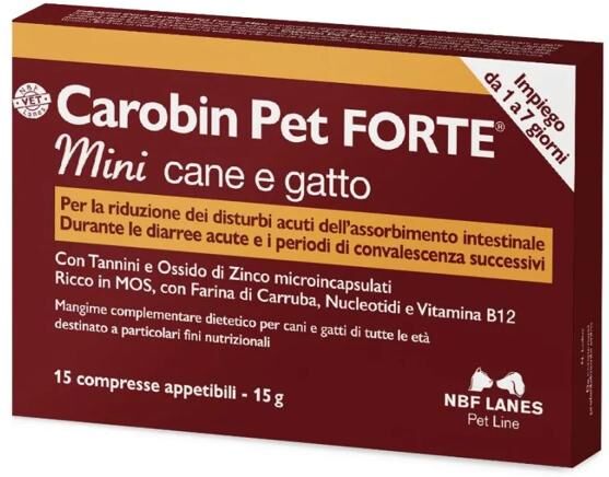 Carobin pet Forte Mini 15 Compresse Mangime Complementare Cani e Gatti per Disturbi Intestinali