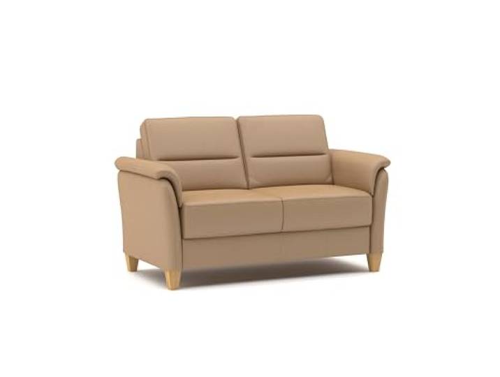 CAVADORE Leder 2er-Sofa Palera / Landhaus-Couch mit Federkern + massiven Holzfüßen / 149 x 89 x 89 / Leder Beige