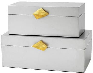 Vintiquewise Set of 2 Decorative Wooden Storage Boxes with Gold Accent