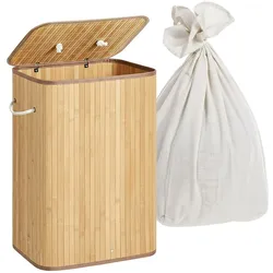 Relaxdays Wäschekorb mit Deckel, 2 Fächer, Bambus, 105 l, faltbar, HxBxT: 63 x 52 x 32 cm, Wäsche Sortiersystem, natur