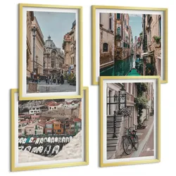 BILDER SET 4er Set - 50x50 cm & 40x60 cm Goldrahmen - Die charmanten Straßen der Hafenstädte