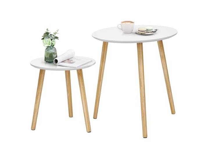 VASAGLE 2er Set Beistelltisch rund, Couchtisch mit Beinen aus Kiefernholz
