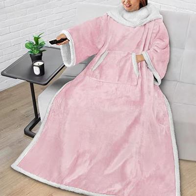 Inspired Finds Oversized Reversible Flannel Wearable Blanket Hoodie With Pocket For Cozy Winter Comfort pink