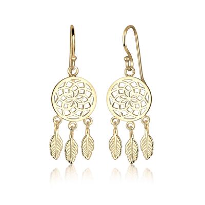 Paar Ohrhänger ELLI "Ohrringe Traumfänger Federn Boho Festival 925 Silber" Gr. 33, gold, Ohrringe, Damen, 33, ohne Stein, Silber 925 (Sterlingsilber)
