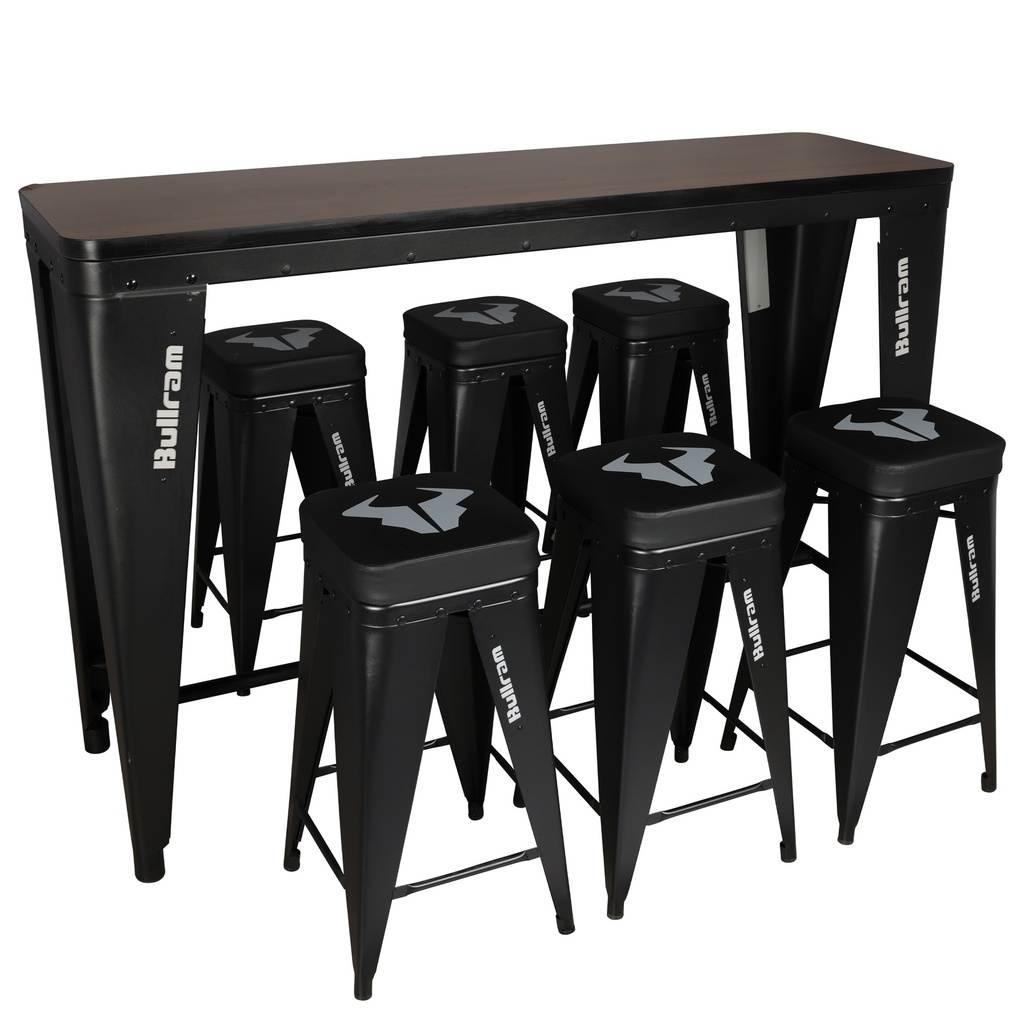 Bar Set - Tisch mit 6 Barhockern 170x51x113cm Bartisch Pausenraum Pausentisch