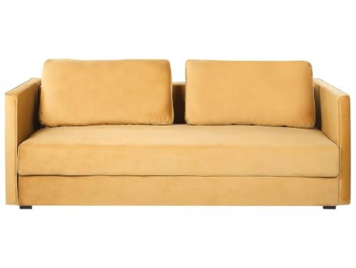Beliani 3-Sitzer Schlafsofa Samt gelb mit Bettkasten flachen Armlehnen geradlinig Eksjo