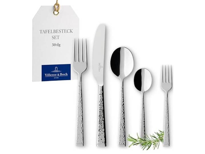Villeroy & Boch - Blacksmith Besteckset 30 tlg. Platin, Spülmaschinenfest, Rostfrei, Besteck Set 30 teilig Silber, Essbesteck, Gabel, Messer, Löffel, Essbesteck Set, Edelstahl