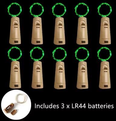 Uplift Treasures Acrylic LED Wine Bottle Cork String Lights (10 Pack) green (10 Pcs 2 M 20 Led)
