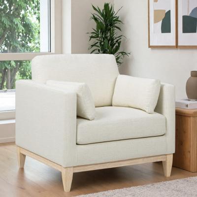 "34"" Linen Knox Farmhouse Arm Chair with Feather-Down Wrapped Foam and Removable Reversible Cushions and Solid Rubber Wood Legs"
