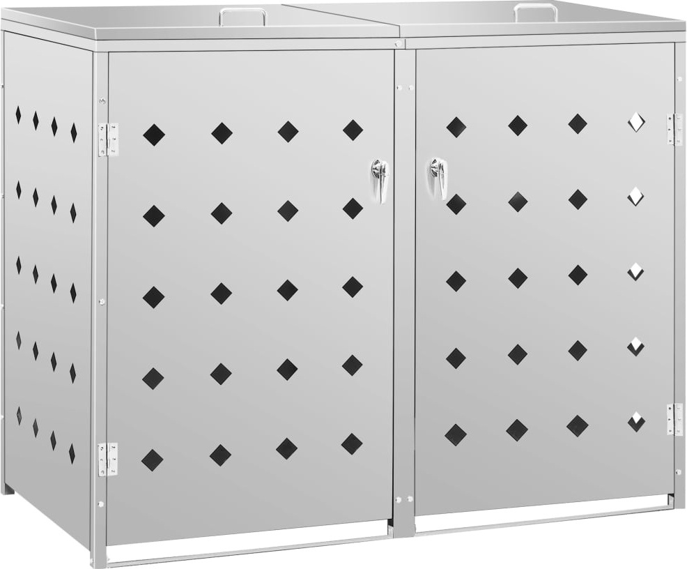 Mülltonnenbox für 2 Tonnen, 240 L Fassungsvermögen, Edelstahl, Silber, 138x77,5x115 cm, mit Belüftung & Verriegelung, witterungsbeständig