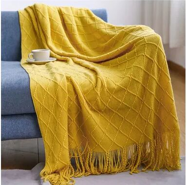 Shop Station Soft Knitted Throw Blanket With Tassels Cozy Nordic Sofa & Bed Accent For All Seasons yellow 50.00 70.87 In