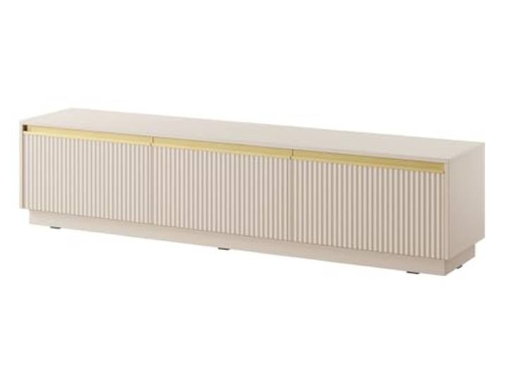 Emporius Dreitürige TV-Schrank Laris - TV-Schrank 180 cm - TV Kommode mit Gold Accessoires und geriffelten Fronten - Beige