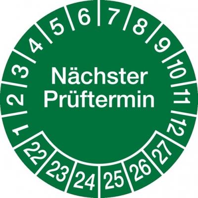 König Werbeanlagen Prüfplakette ab 27, Nächster Prüftermin, Jahresfarben, Folie, Ø 30mm - Bogen = 10 Stück - 30 mm Folie selbstklebend