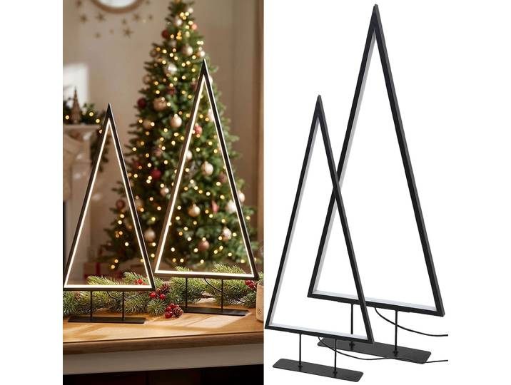 2er-Set LED Deko Tannenbaum-Leuchten 120 & 177 LEDs, 47x20x6cm/70x30x6cm