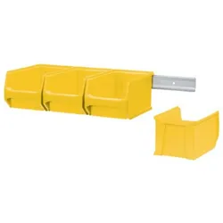 PROREGAL Wandleiste mit 4x Gelbe Sichtlagerbox 3.0 | HxBxT 12,6x60,5x23,6cm | Wandhalterung, Kleinteileaufbewahrung, Sortimentsboxhalterung