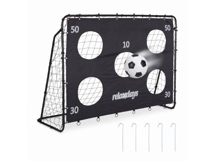 Relaxdays Cage de foot noire avec mur de tir