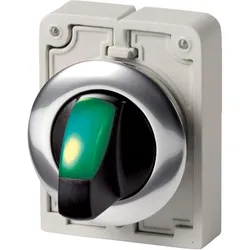 Eaton 187116 Leuchtwahltaste, RMQ-Titan, mit Knebelgriff, tastend, 3 Stellungen, grün, Frontring Metall M30C-FWLK3-G
