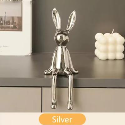 Inspire Daily Merch Ceramic Long Eared Rabbit Ornament, Creative Home Decoration, Living Room Bedroom Office Art, Light Luxury Aesthetics silver