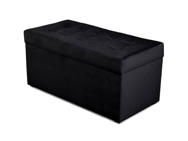 MG Design Polsterhocker 45 x 90 cm Schwarz mit großem Stauraum (ca. 100 L), bis 300 kg belastbar, weich mit dezentem Schimmer, pflegeleicht – Wohnbereich, Schlafraum & Flur