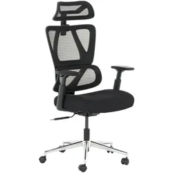 Carmen GAP Ergonomischer Bürostuhl mit Netzrücken, Kopfstütze, Lordosenstütze und 3D-Armlehnen – Schwarz